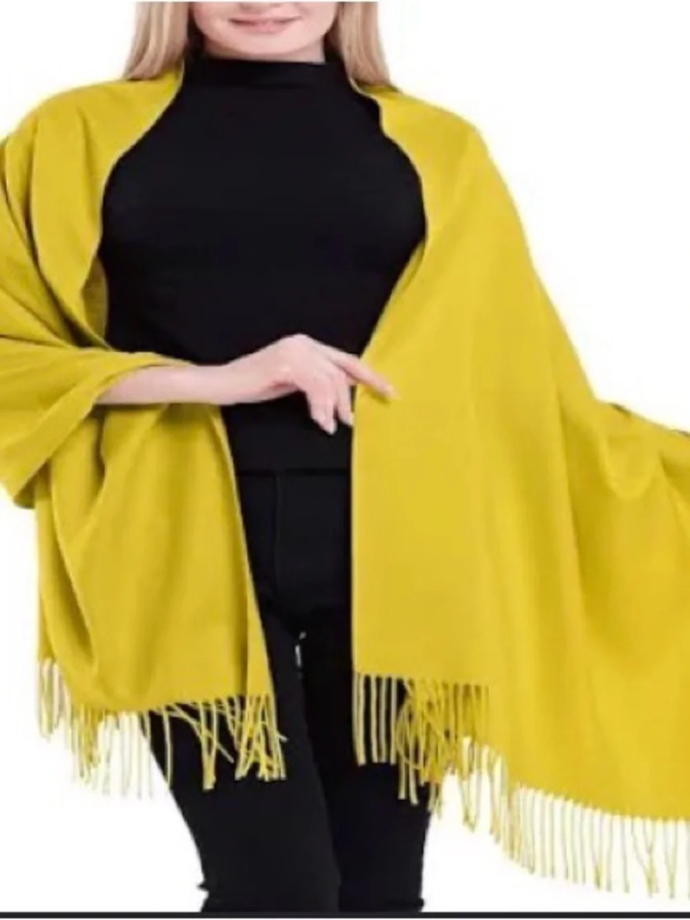 Ralph Lauren Collection Purple Label Cashmere Silk Yellow Rectangle Fringe Scarf